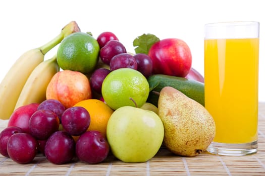 fruits and juice isolated on white background