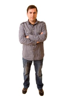 young casual man full body in a white background