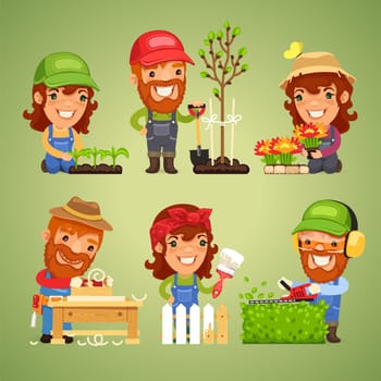 Farmers at Spring Work Set. In the EPS file, each element is grouped separately. Clipping paths included in additional jpg format.
