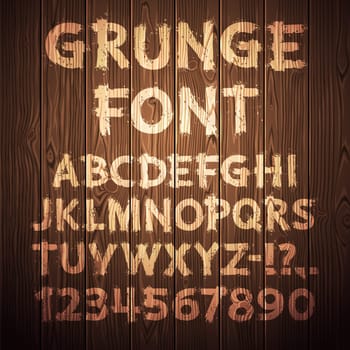 Grunge Letters and Numbers on Wooden Background. Clipping paths included in additional jpg format.