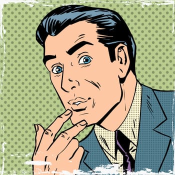 The man thought about thinking pop art comics retro style Halftone. Imitation of old illustrations. the theme of doubt, interest and passion. with vintage effect old paper