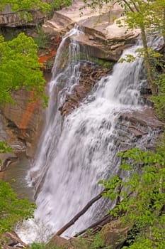 Dramatic Brandywine Falls Appearing Through the Forest in Cuyahoga Valley National Park in Ohio