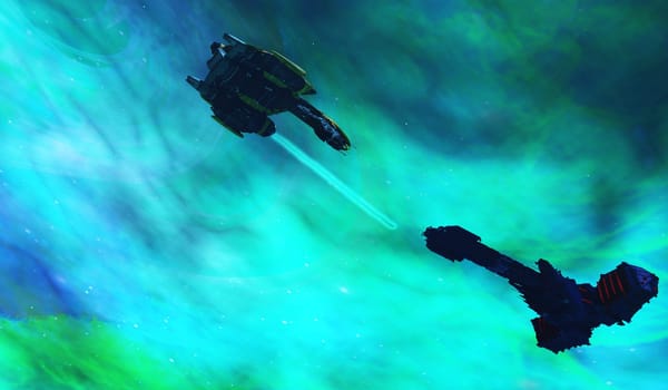 Two enemies fight over territory in this future space fight with laser beams.