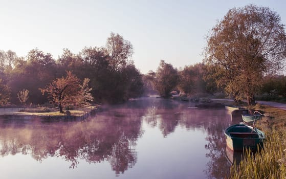 River at dawn in the marshes of Bourges, Centre-Val de Loire, France