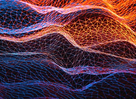 Abstract background. Colorful mesh interconnected lines. Cloud computing concept. 3D illustration.