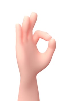 OK Sign Hand. 3D Cartoon Character. Isolated on White Background 3D Illustration