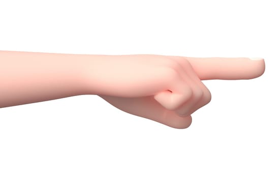 Pointing Hand. 3D Cartoon Character. Isolated on White Background 3D Illustration, Indicate Concept