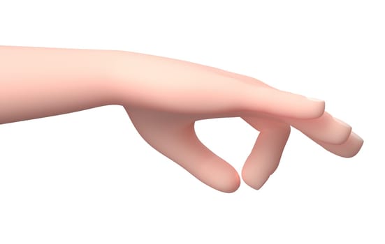 Picking Up Hand Gesture. 3D Cartoon Character. Isolated on White Background 3D Illustration