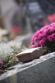Holy water in iron bowl, cemetery