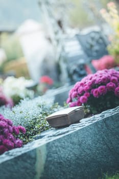 Holy water in iron bowl, cemetery