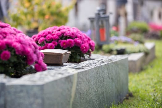 Holy water in iron bowl, cemetery