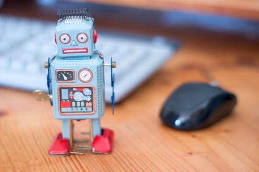 Symbol for a chat bot or social bot and algorithms, keyboard