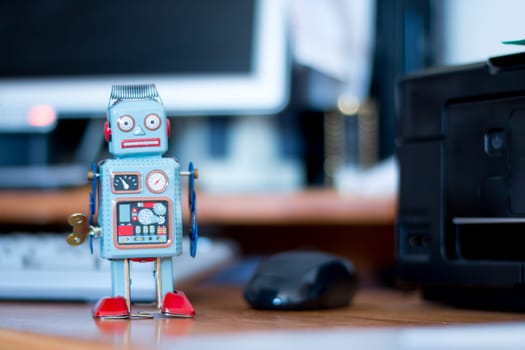 Symbol for a chat bot or social bot and algorithms, keyboard