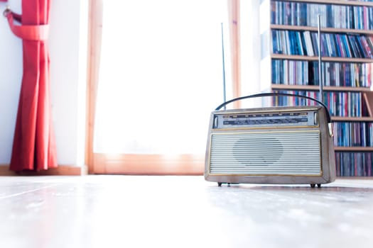 Vintage Radio on the floor, wood