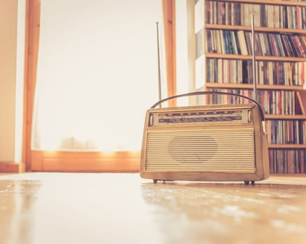 Vintage Radio on the floor, wood