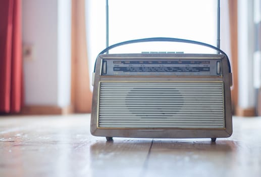 Vintage Radio on the floor, wood