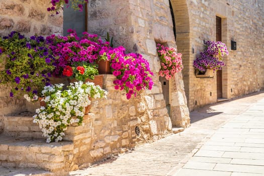 Assisi village in Umbria region, Italy. The town is famous for the most important Italian St. Francis Basilica (Basilica di San Francesco)