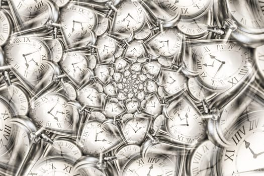 Droste effect background with infinite clock spiral. Abstract design for concepts related to time and deadline.