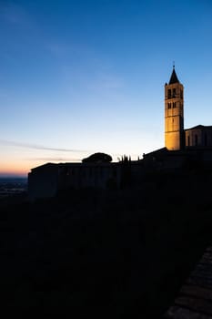 Church in Assisi village in Umbria region, Italy. The town is famous for the most important Italian St. Francis Basilica (Basilica di San Francesco)