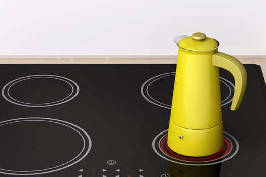 Brewing coffee with moka pot on ceramic electric cooktop