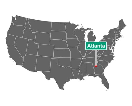 Atlanta city limit sign and map of USA