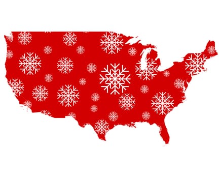 Map of the USA with snowflakes