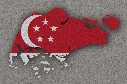 Map and flag of Singapur on felt