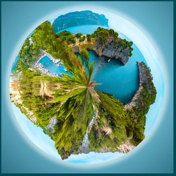 Calanque de Port Miou - fjord near Cassis Village in Provence in France. Creative contemporary collage