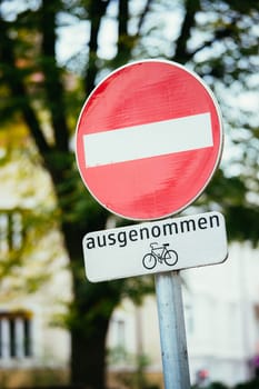 Street sign for cycle path, europe, autumn time