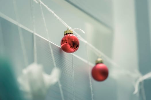 Christmas decoration: Close up of red Christmas baubles