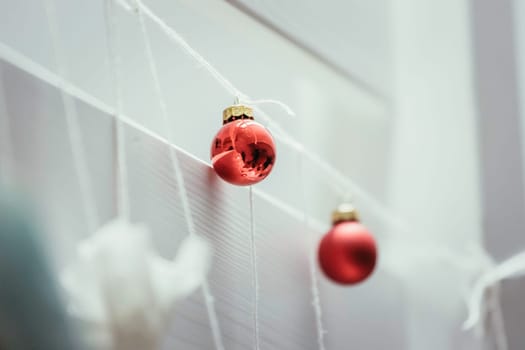 Christmas decoration: Close up of red Christmas baubles