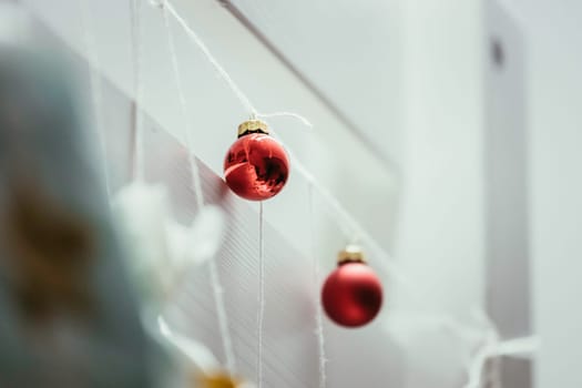 Christmas decoration: Close up of red Christmas baubles