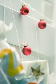 Christmas decoration: Close up of red Christmas baubles