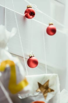 Christmas decoration: Close up of red Christmas baubles