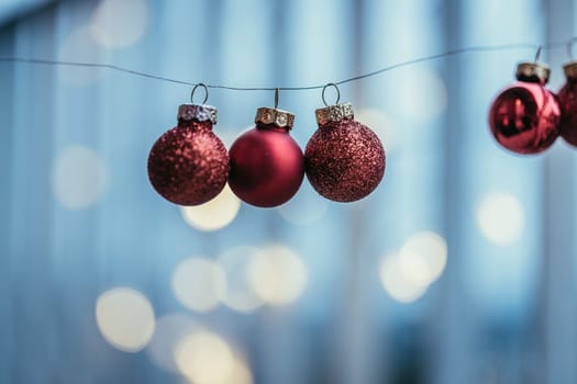 Red christmas baubles on a shiny blurry background