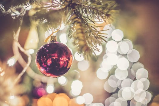 Close up of Christmas decoration on the Christmas market. Christmas bauble.