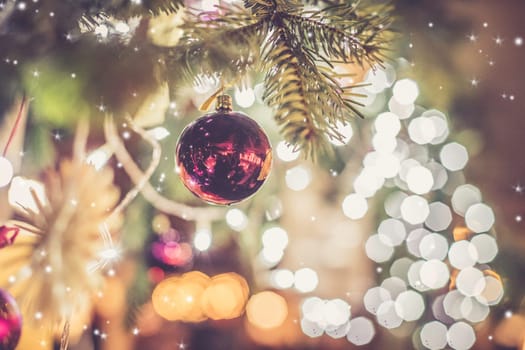 Close up of Christmas decoration on the Christmas market. Christmas bauble.