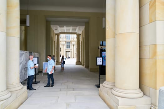 Entrance area of the Humboldt Forum, newly built according to a historical model, with a view of the Schlueterhof