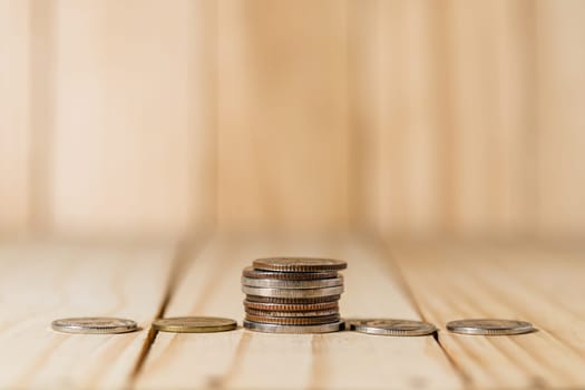 Save money and account banking for finance concept, Coins stack in bottle on blurred background