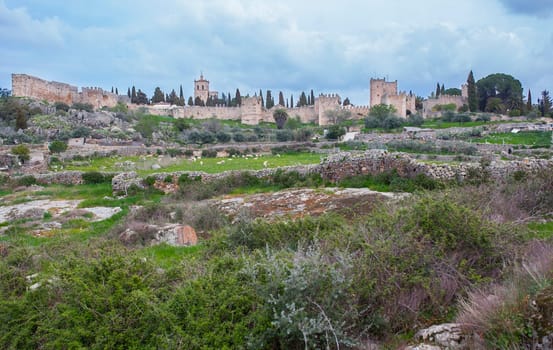 General view of Trujillo medieval town from west outskirts. Caceres, Extremadura Spain