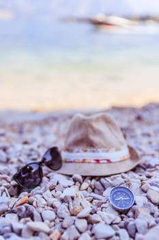 Summer holiday vacation accessories on beach, Italy