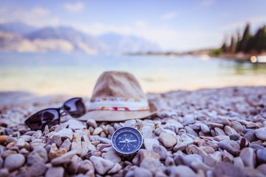 Summer holiday vacation accessories on beach, Italy