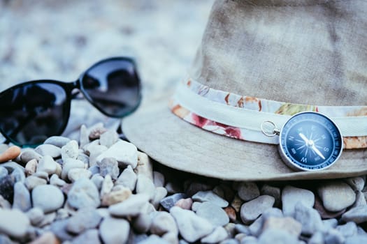 Summer holiday vacation accessories on beach, Italy