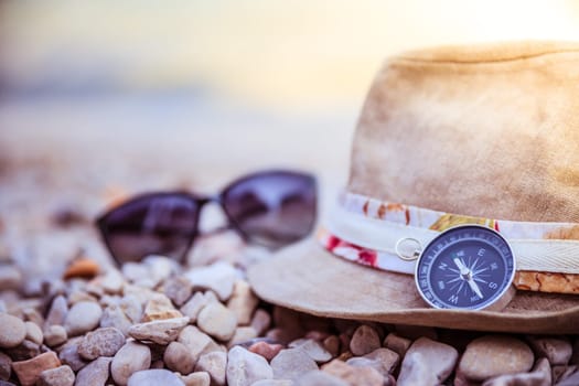 Summer holiday vacation accessories on beach, Italy