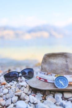 Summer holiday vacation accessories on beach, Italy
