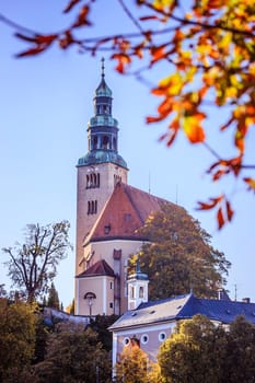 Müllner Church in Salzburg, Austria. Blue sky.