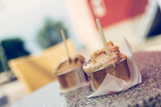 Italian ice cream at gelateria, sundae, Italy