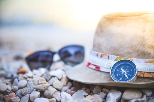 Summer holiday vacation accessories on beach, Italy