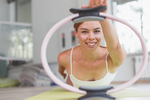 exercises with pilates ring woman aerobics sport gym