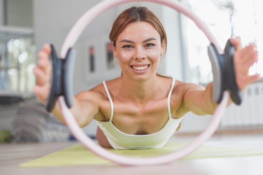exercises with pilates ring woman aerobics sport gym